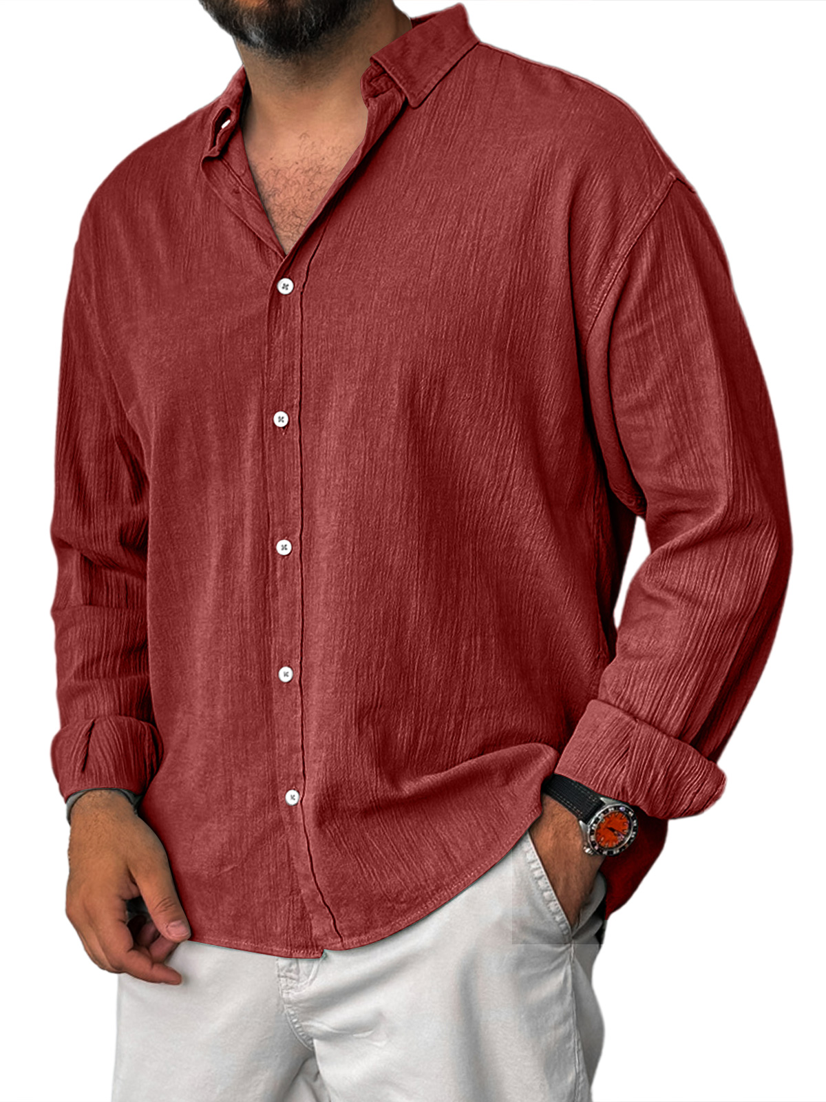 Men's Casual Lapel Loose And Comfortable Long Sleeve Shirt