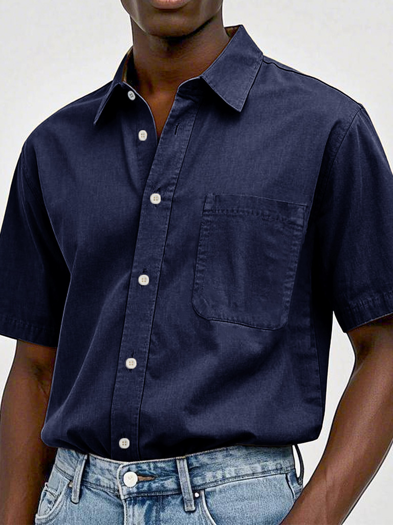 Men's Fashion Casual Retro Pure Cotton Lapel T-shirt