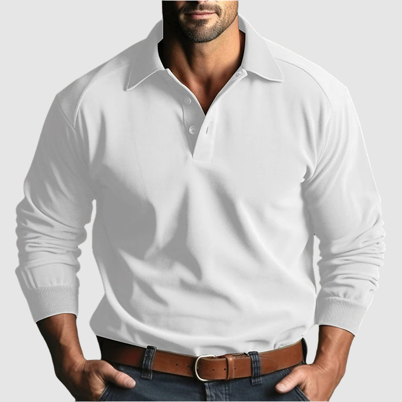Gentleman's Long Sleeve Casual Solid Color Polo Shirt
