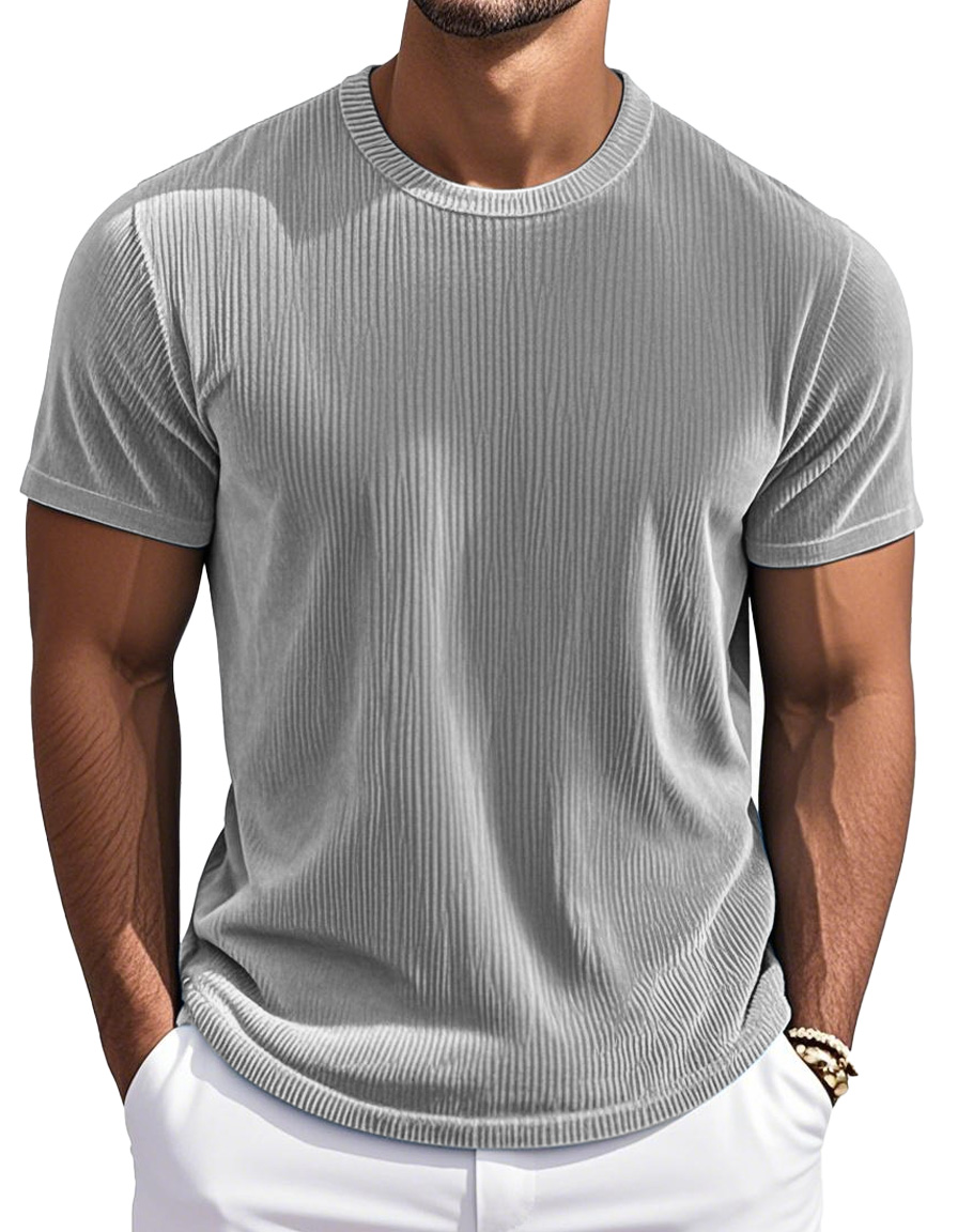 Men's Simple And Comfortable Vertical Striped Round Neck Short-sleeved T-shirt