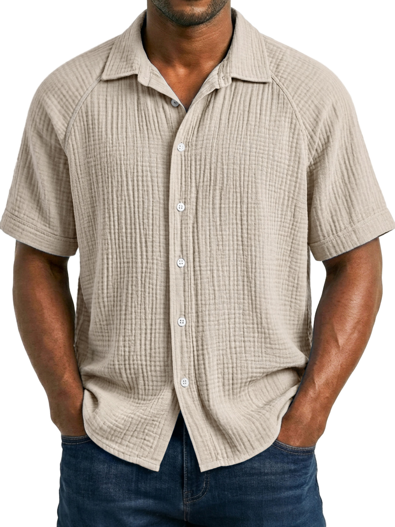 Men's Casual Raglan Solid Color Comfortable Short-Sleeve Shirt