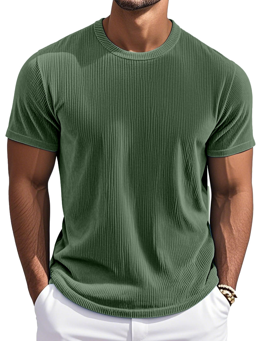 Men's Simple And Comfortable Vertical Striped Round Neck Short-sleeved T-shirt