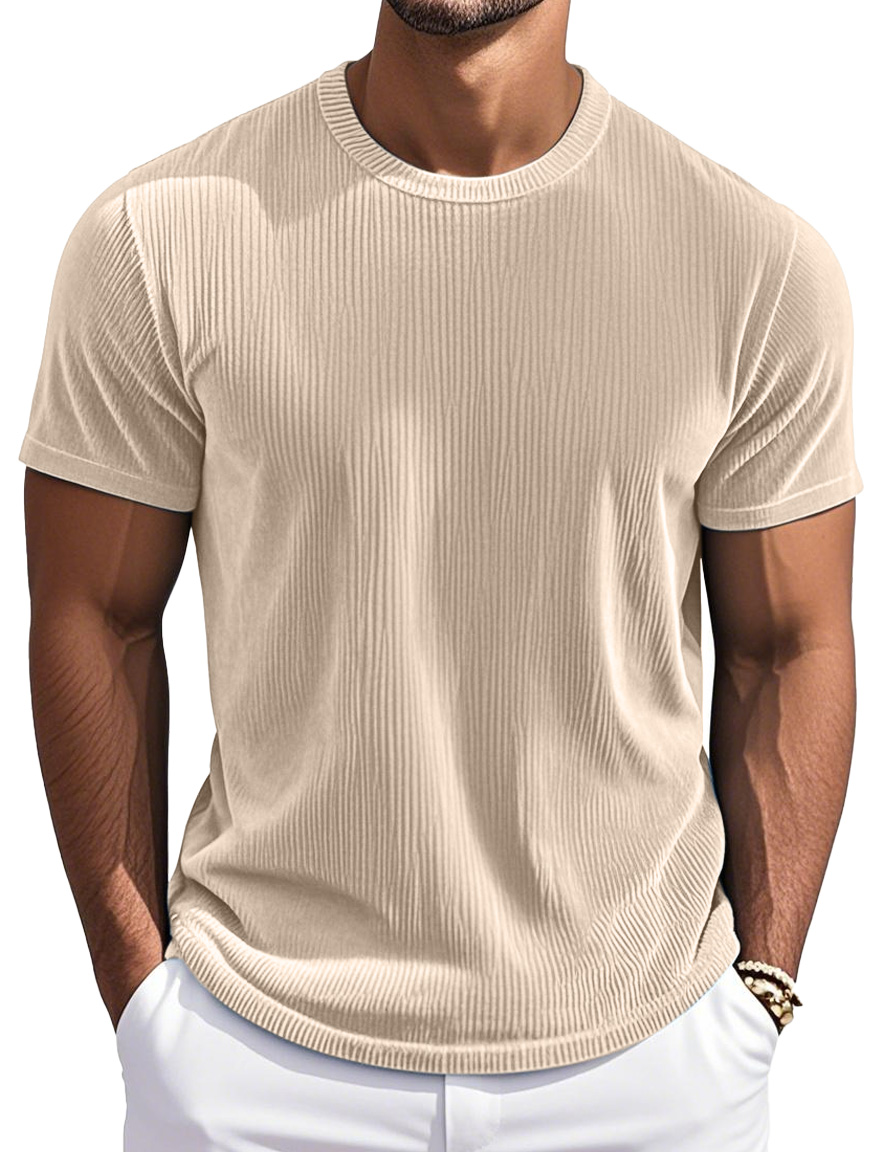 Men's Simple And Comfortable Vertical Striped Round Neck Short-sleeved T-shirt