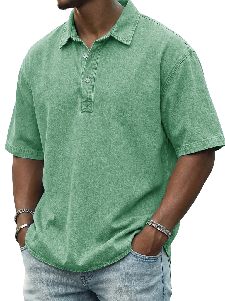 Men's Retro Distressed Collared Short-Sleeve Polo Shirt