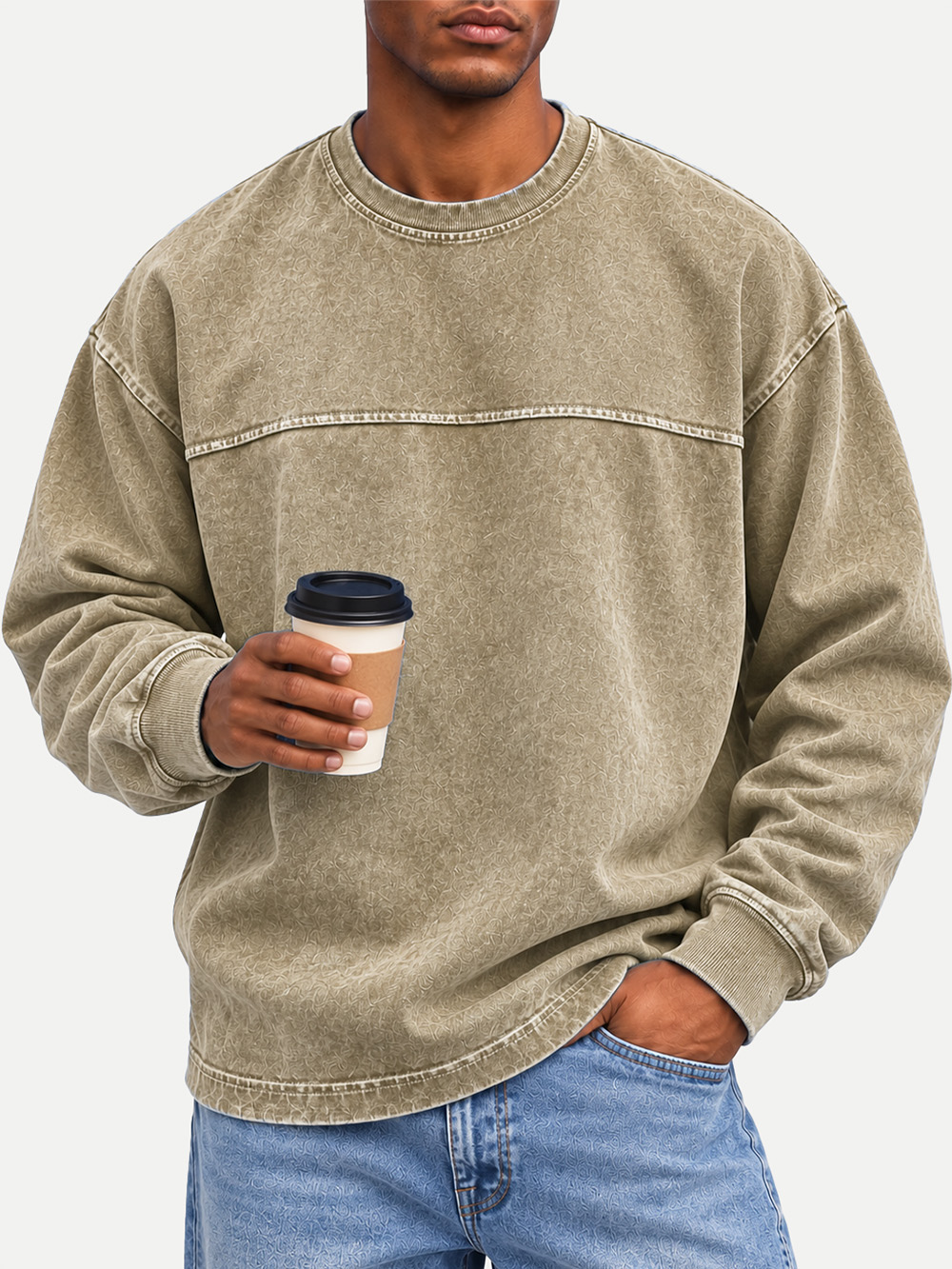 Men's Casual Long-Sleeve Crew-Neck Color-Block T-Shirt