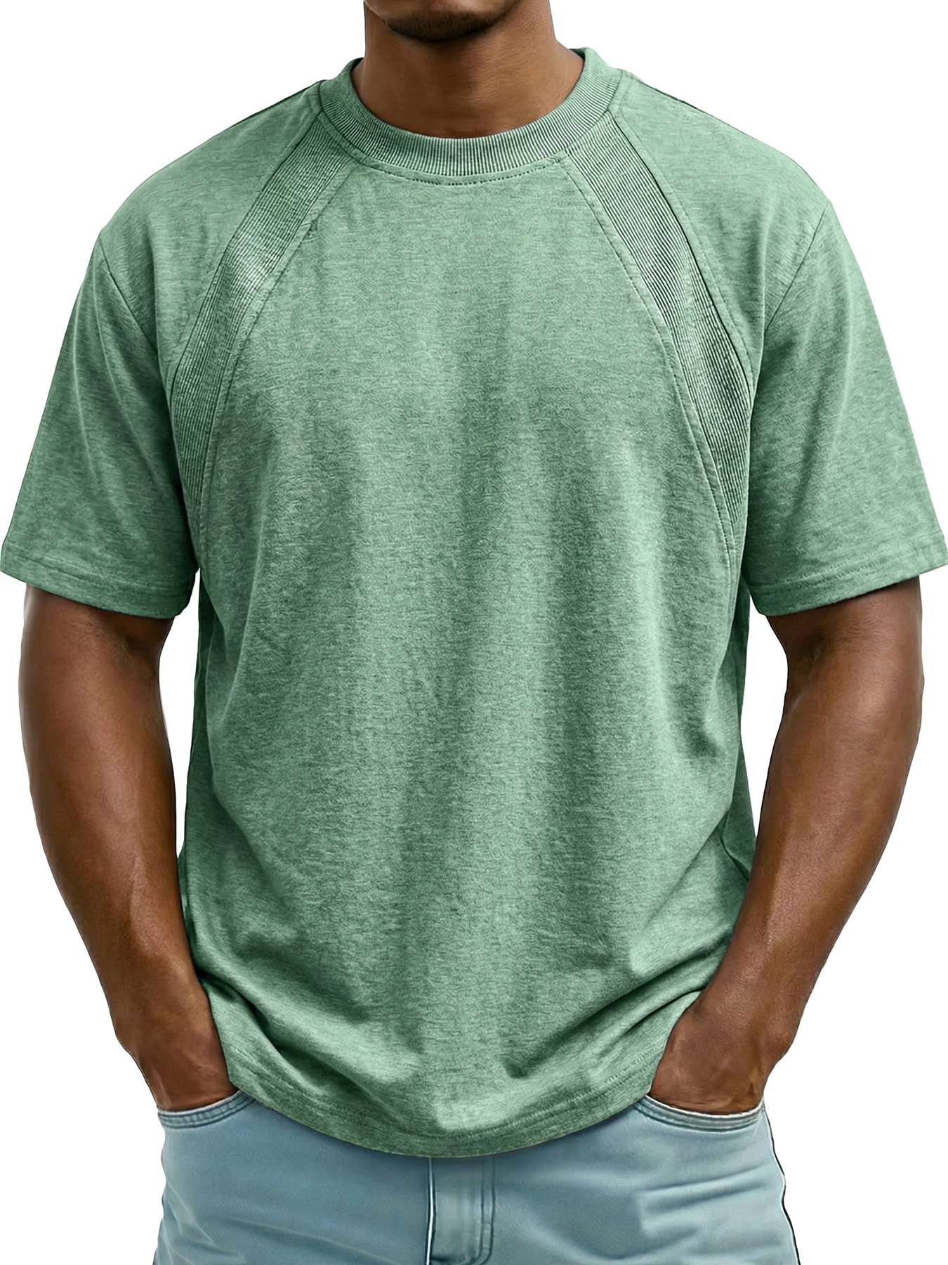 Men's Crew Neck Simple Raglan Design Casual Short Sleeve T-Shirt