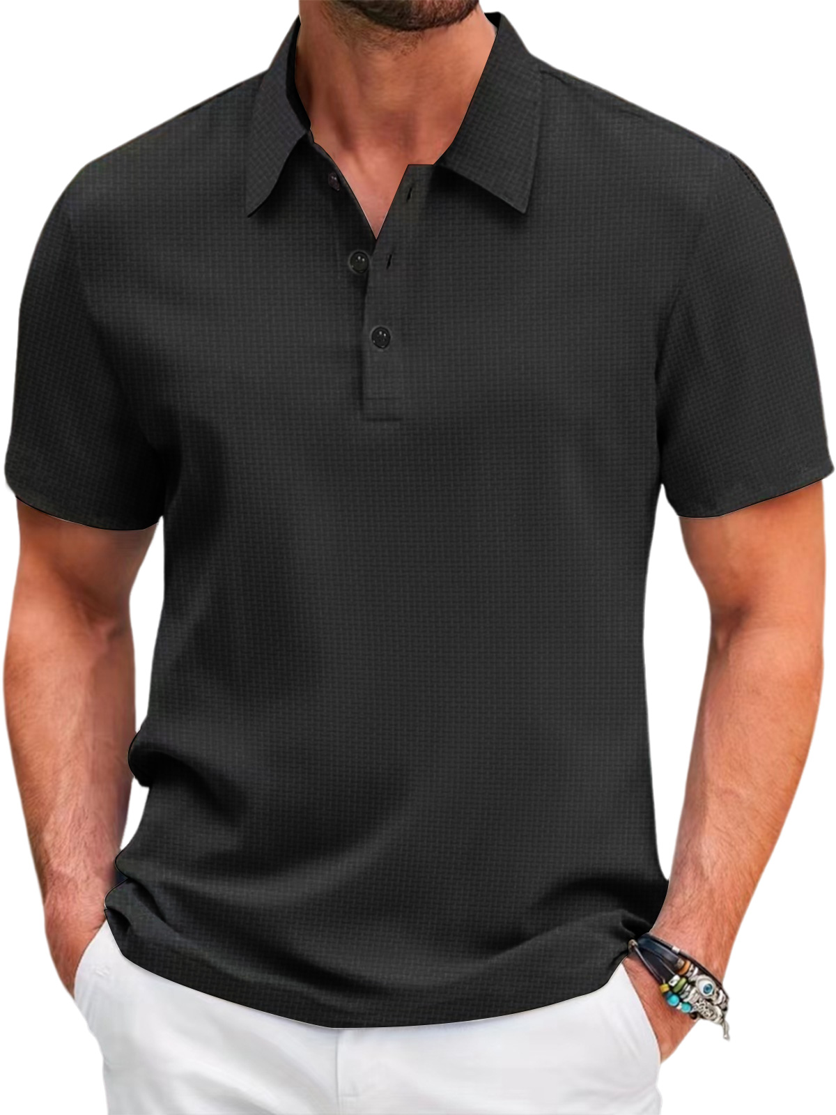 Men's Summer Mesh Ice Silk Solid Color Short Sleeve Polo Shirt