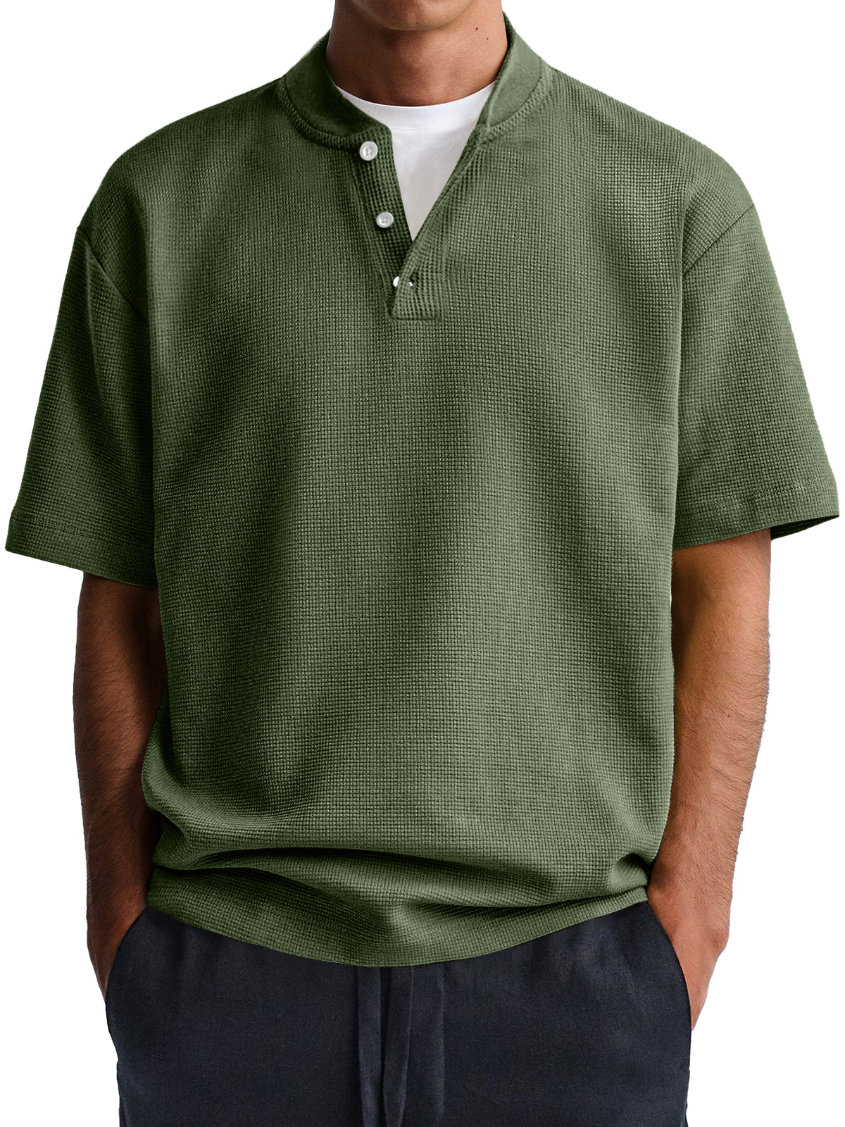 Men's Waffle Everyday Casual Comfort Solid Color Short Sleeve Henley