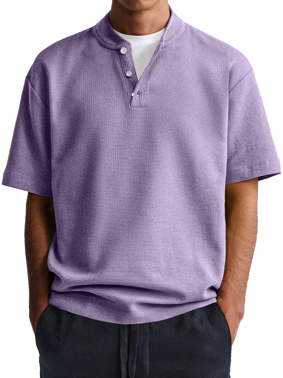 Men's Waffle Everyday Casual Comfort Solid Color Short Sleeve Henley