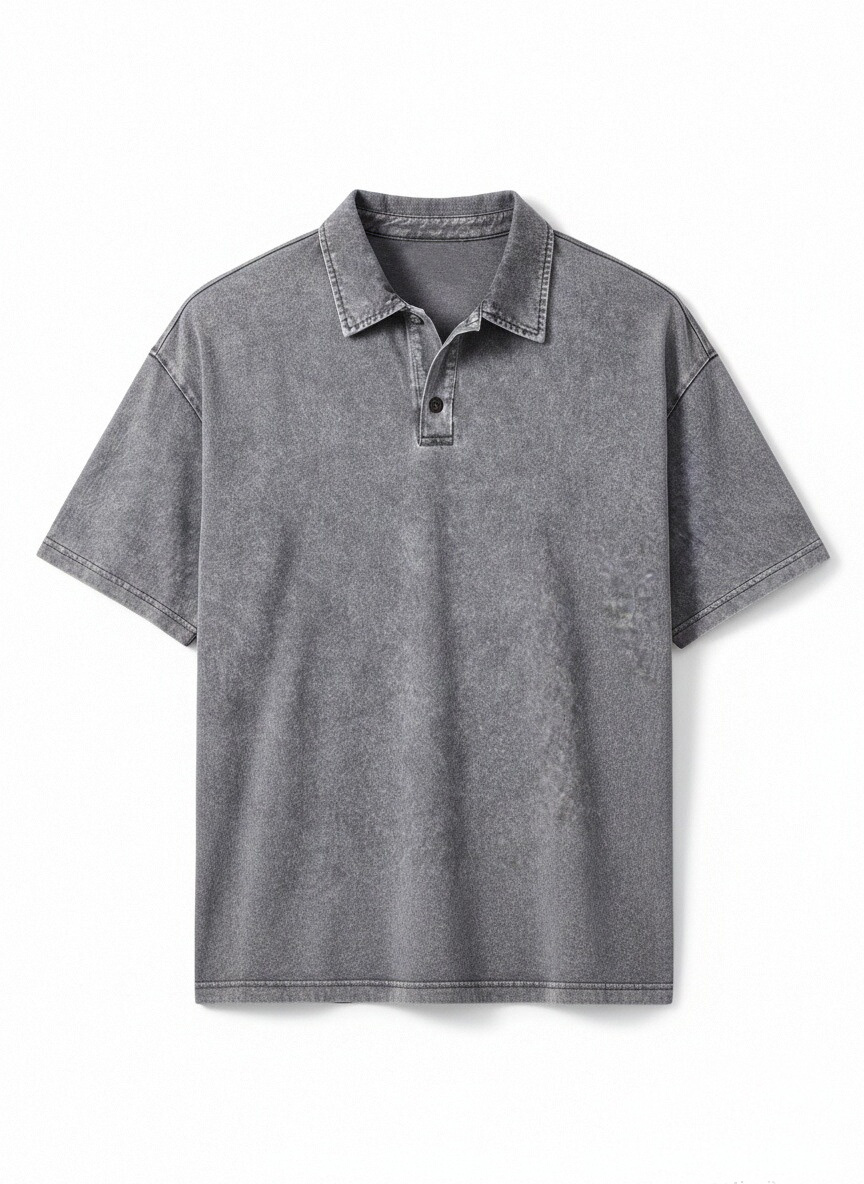Retro Casual Washed Cotton Solid Color Two-button Lapel Short-sleeved Polo Shirt