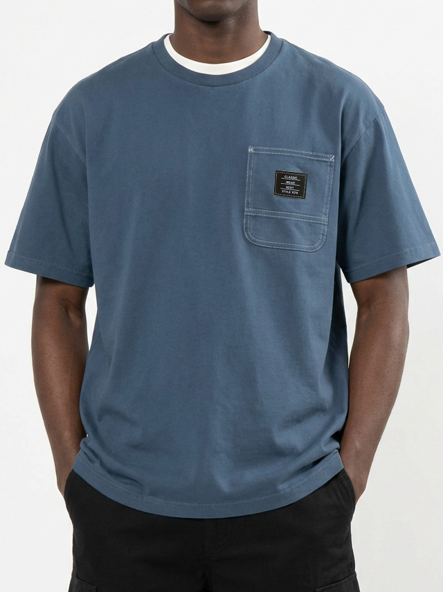 Men's Crew Neck Pocket Embroidered Logo Short-Sleeve T-Shirt