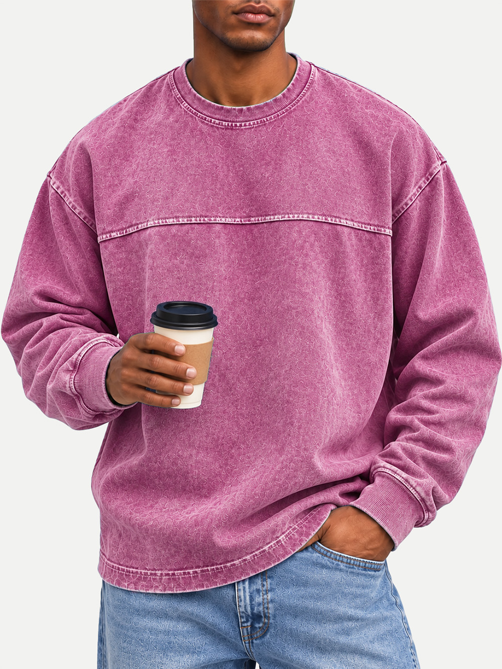 Men's Casual Long-Sleeve Crew-Neck Color-Block T-Shirt