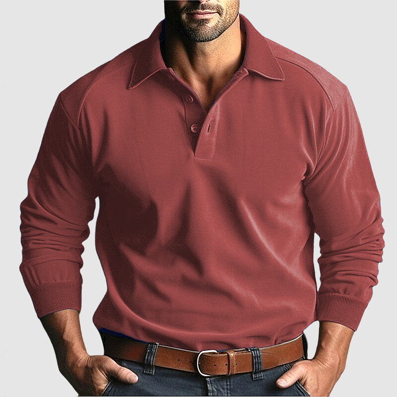 Gentleman's Long Sleeve Casual Solid Color Polo Shirt