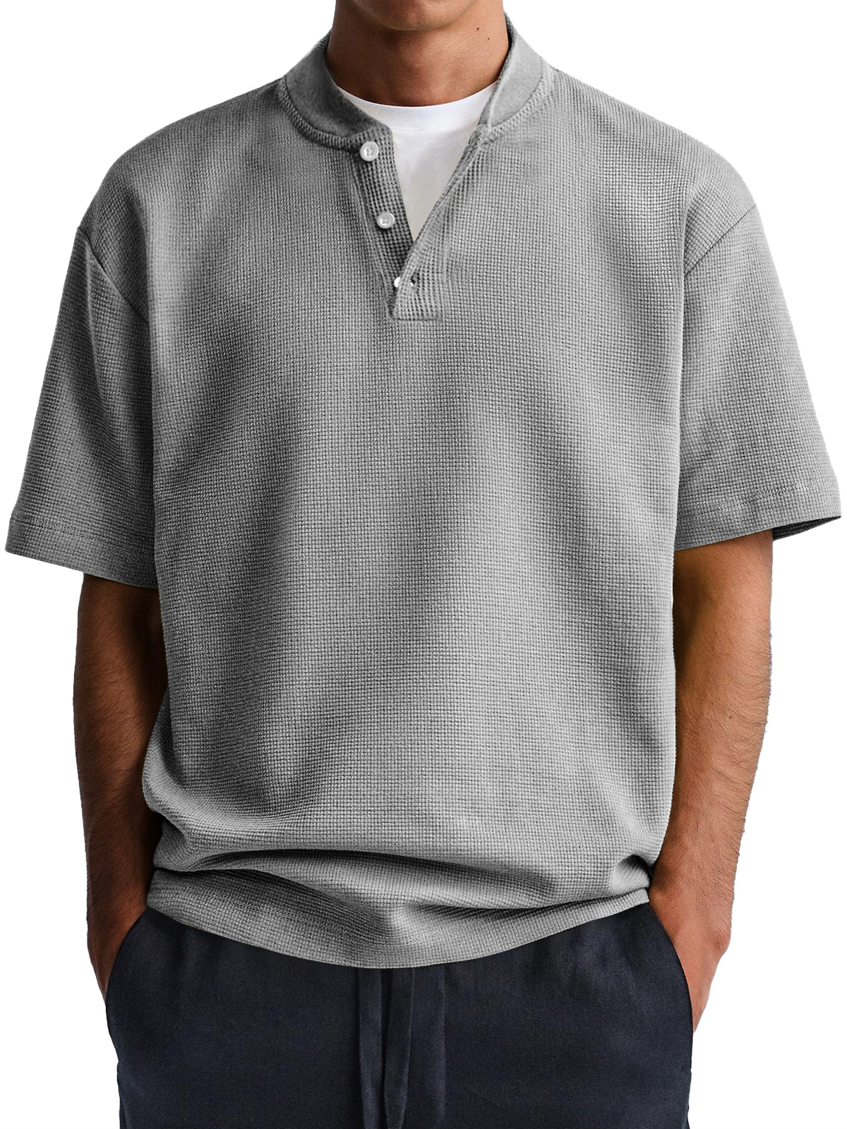 Men's Waffle Everyday Casual Comfort Solid Color Short Sleeve Henley