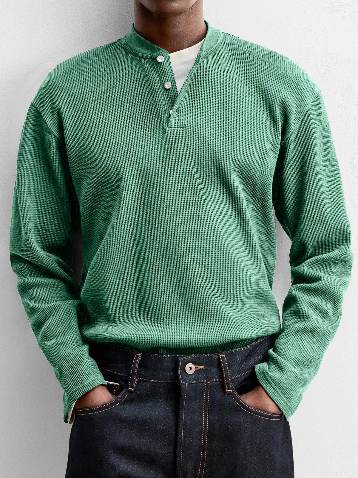 Men's Vintage Waffle Knit Henley Shirt – Soft Comfortable Everyday Pullover