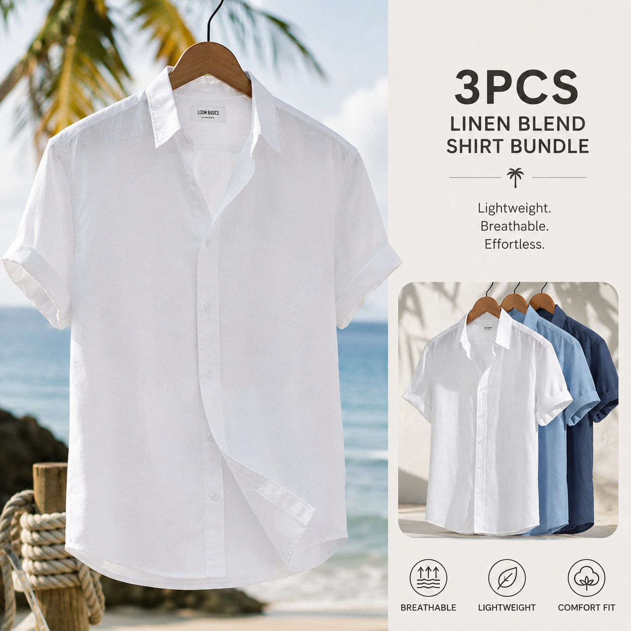 3-Pack Men's Cotton Linen Shirts