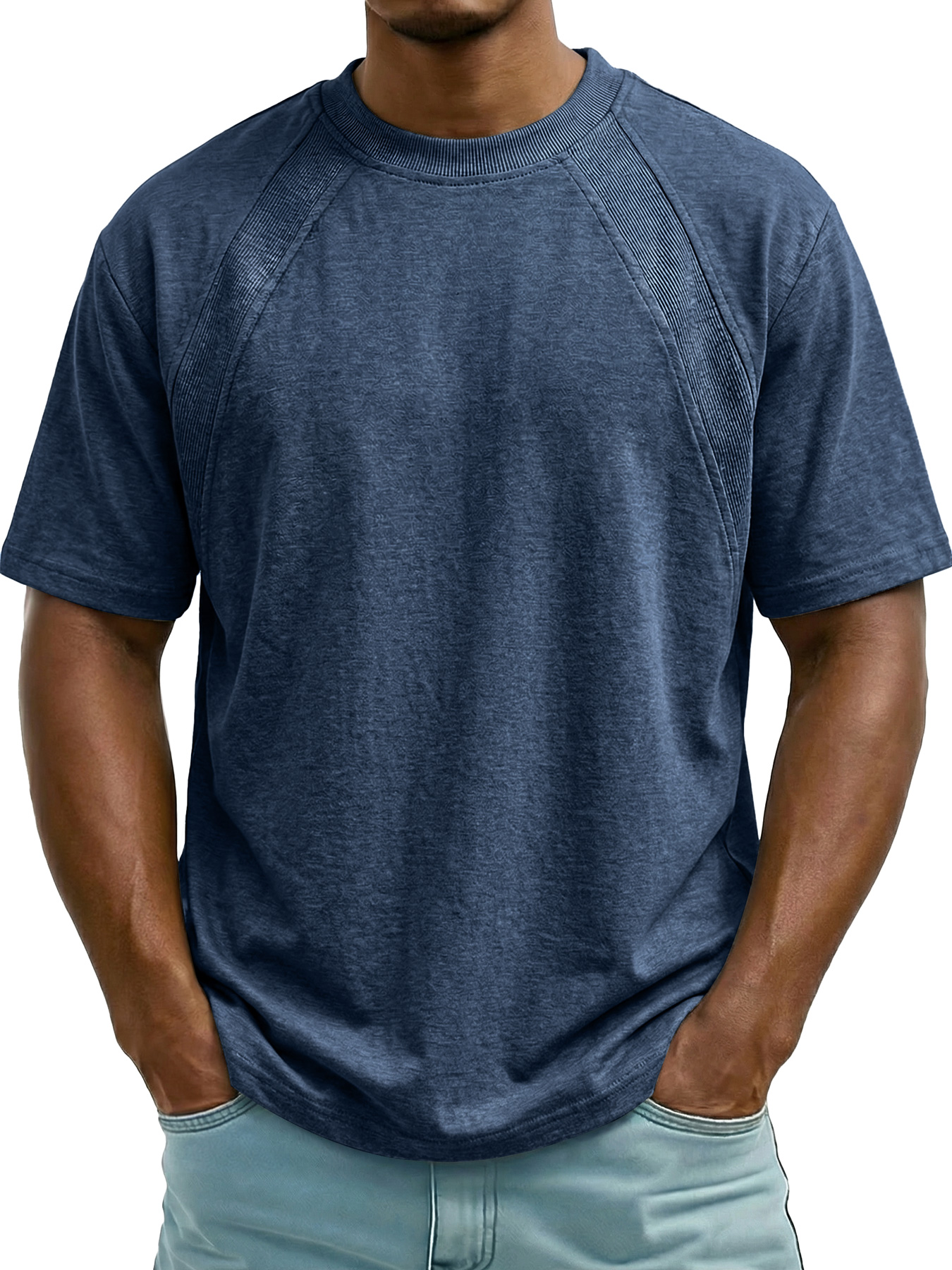 Men's Crew Neck Simple Raglan Design Casual Short Sleeve T-Shirt