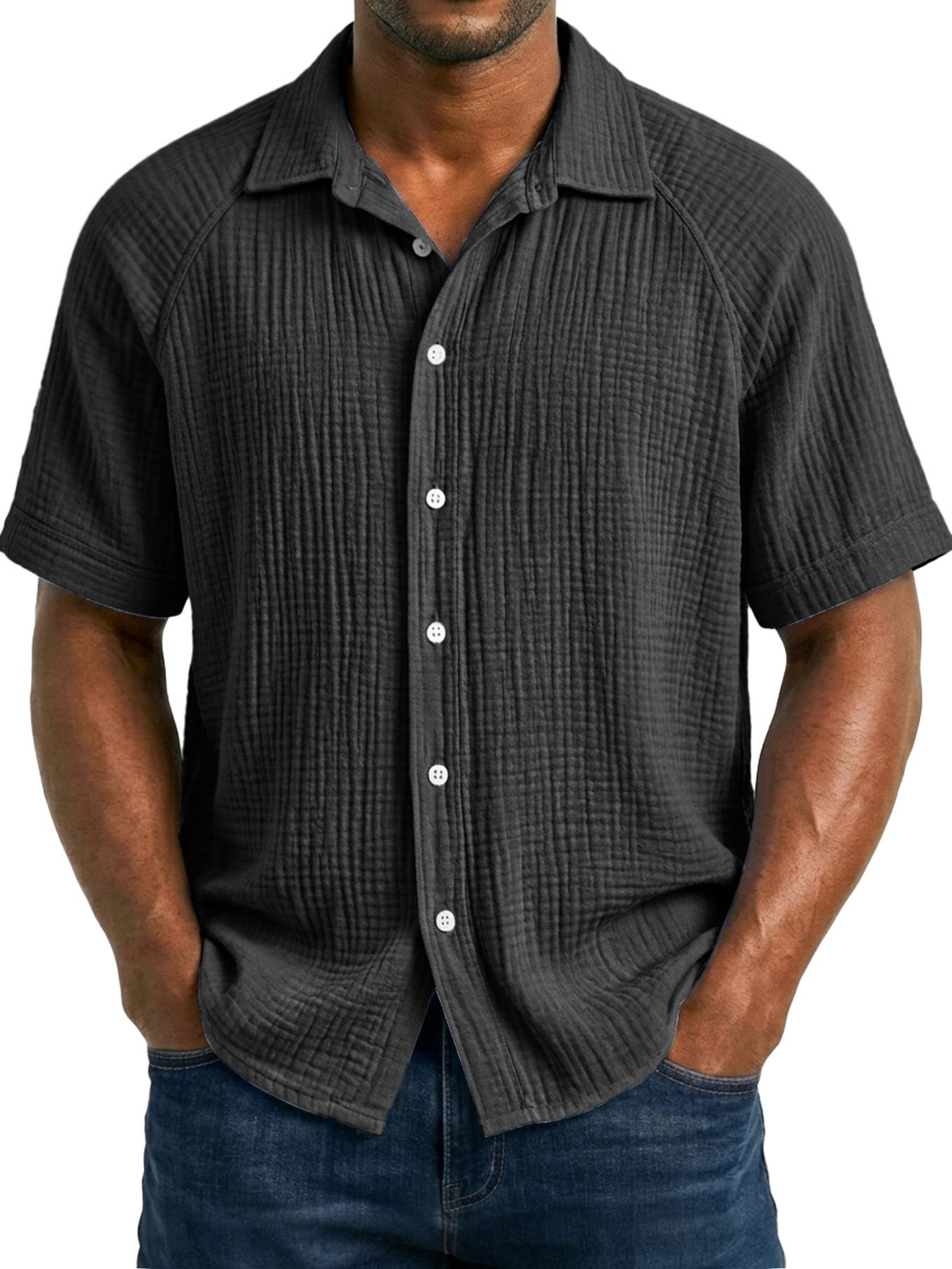 Men's Casual Raglan Solid Color Comfortable Short-Sleeve Shirt