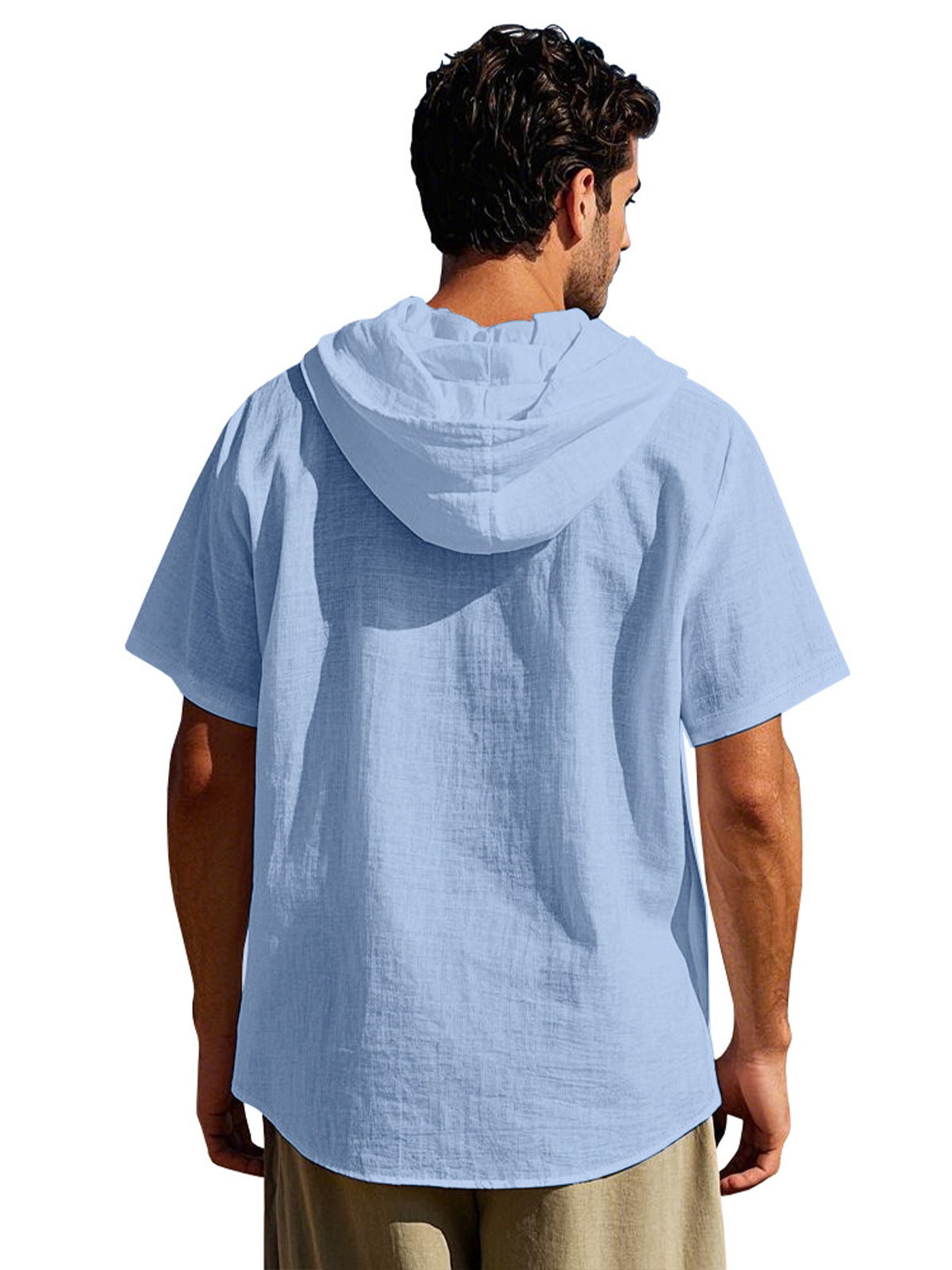 Men's Casual Cotton Hooded Button Short Sleeve Cardigan