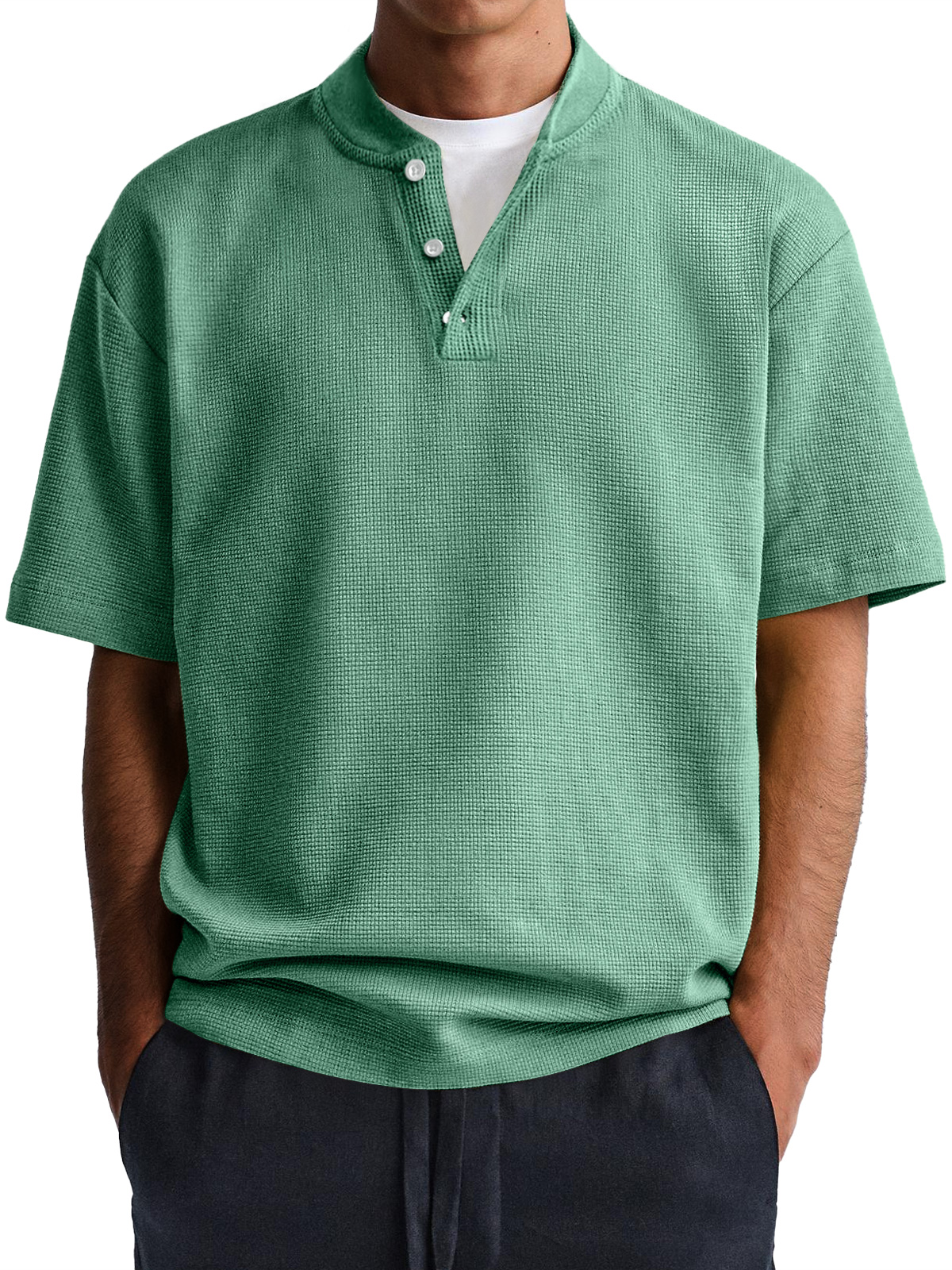 Men's Waffle Everyday Casual Comfort Solid Color Short Sleeve Henley