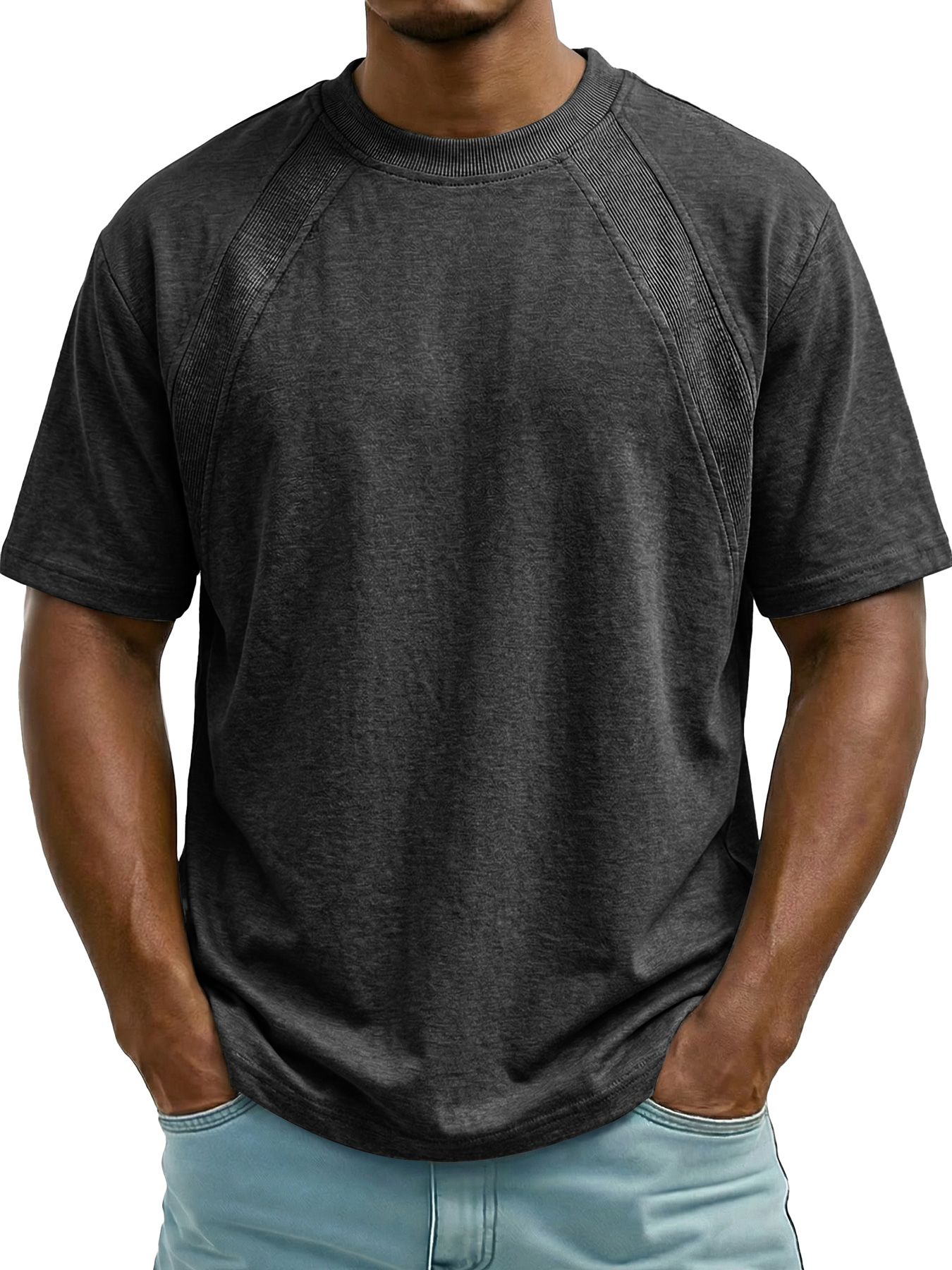 Men's Crew Neck Simple Raglan Design Casual Short Sleeve T-Shirt