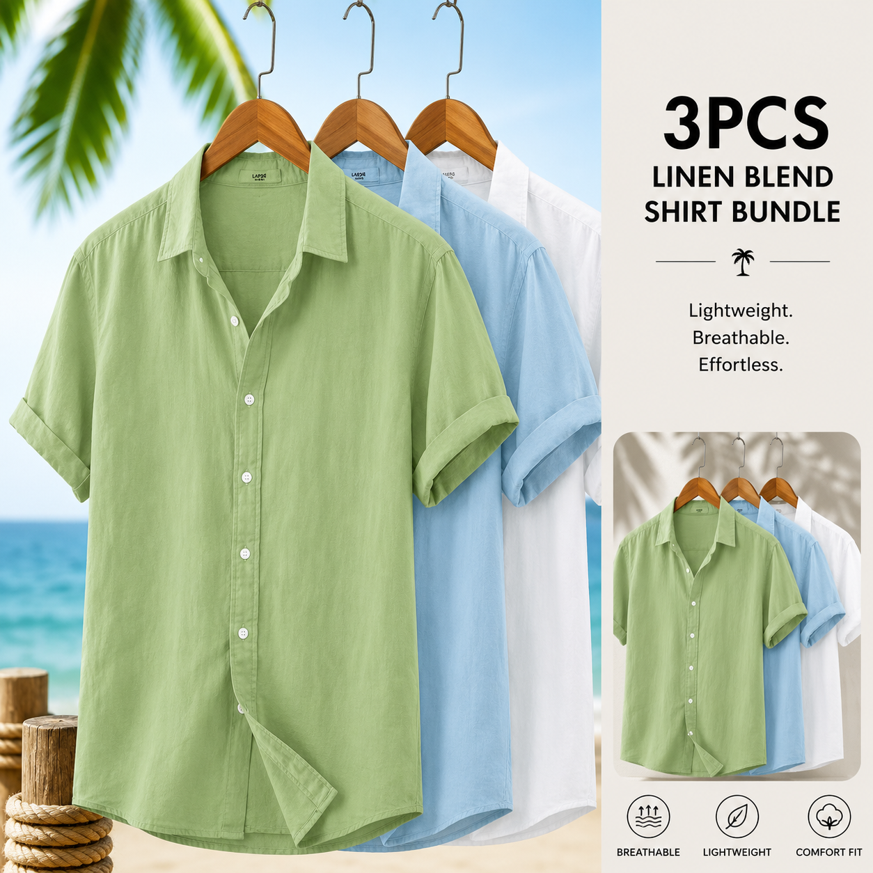 3-Pack Men's Cotton Linen Shirts