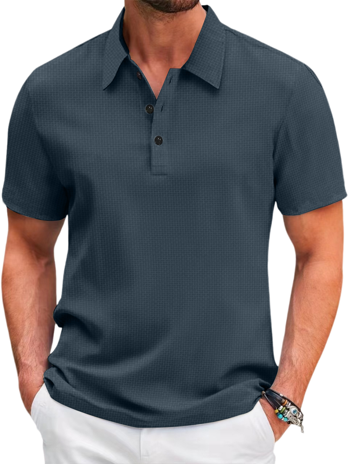 Men's Summer Mesh Ice Silk Solid Color Short Sleeve Polo Shirt