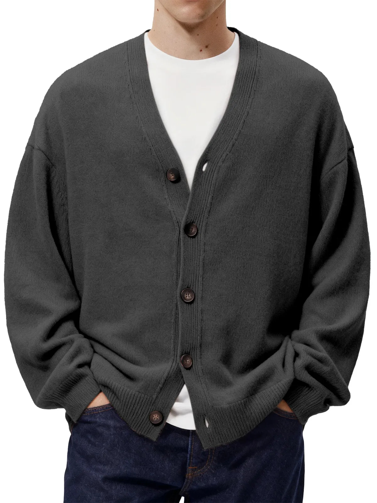 Men's Casual Loose Single Breasted Knitted Cashmere Sweater Jacket