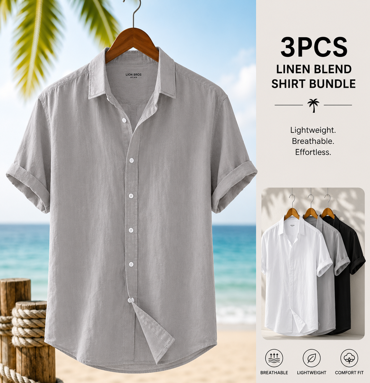 3-Pack Men's Cotton Linen Shirts