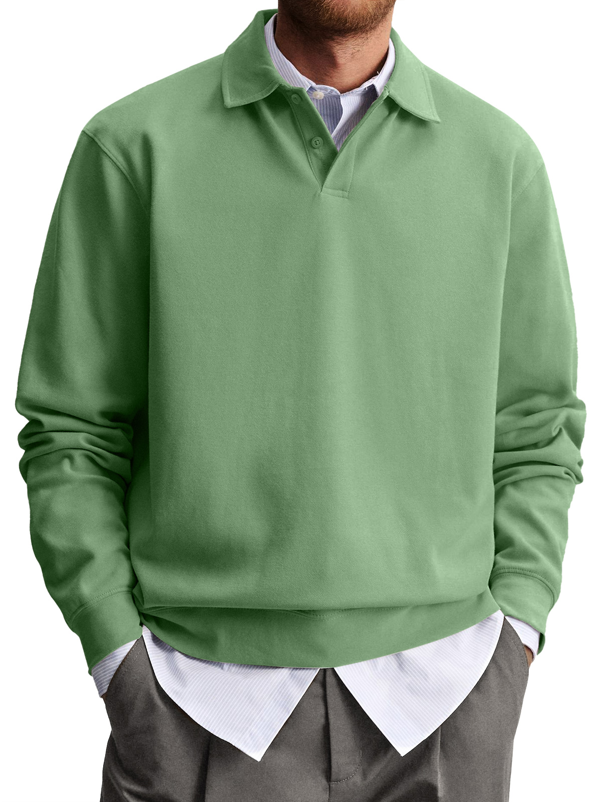 Men's Casual Lapel Comfortable Solid Color Polo Sweatshirt