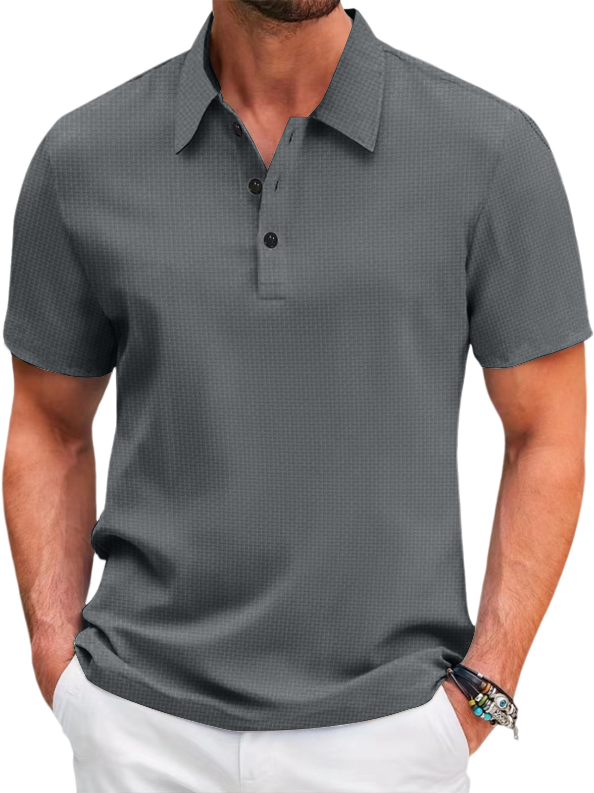 Men's Summer Mesh Ice Silk Solid Color Short Sleeve Polo Shirt