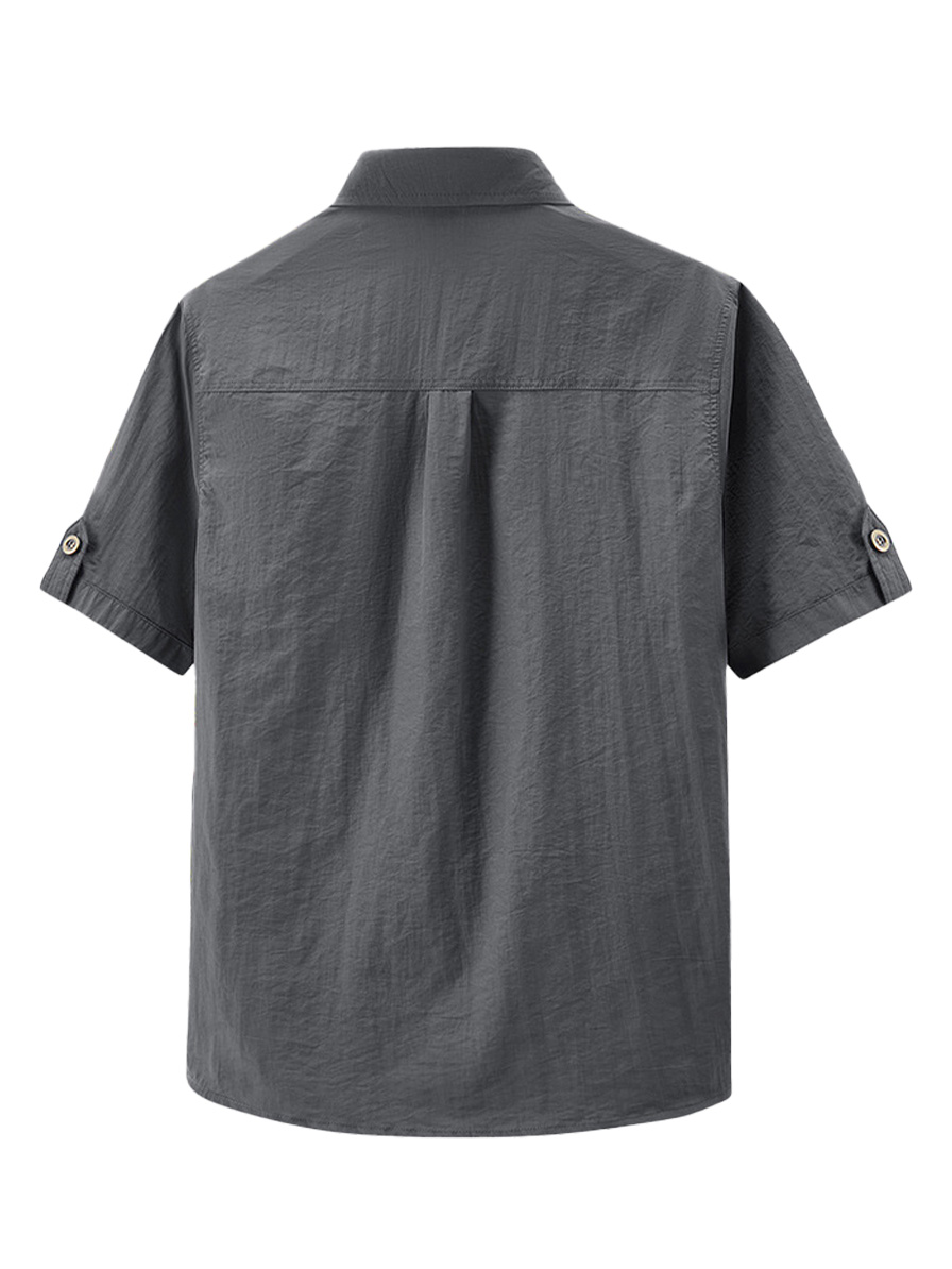 Men's Casual Breathable Collared Pocket Work Short-Sleeve Shirt