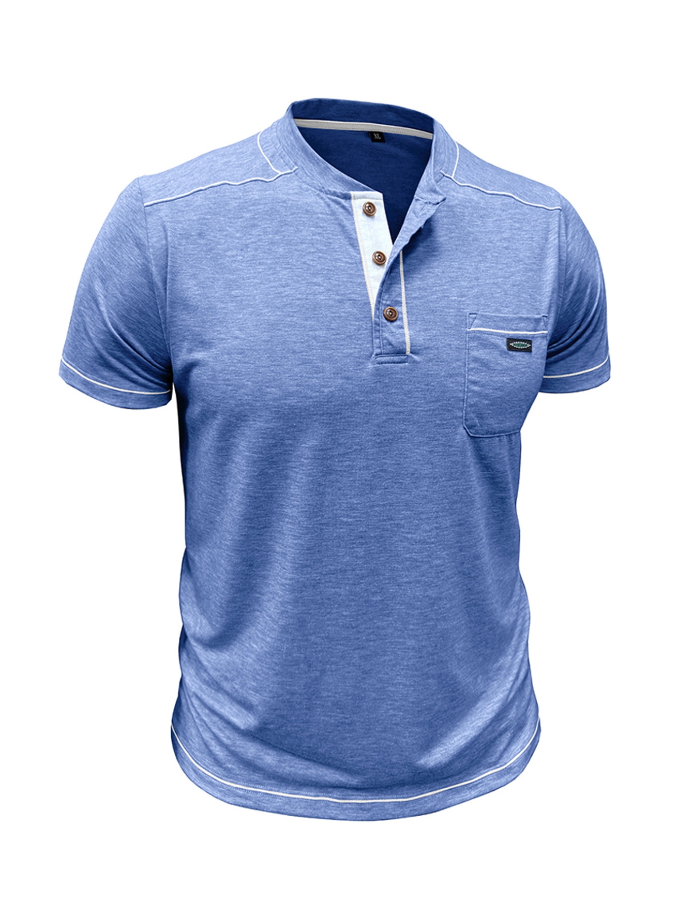 Men's Everyday Pocket Embroidered Label Casual Short-sleeved Henley Shirt