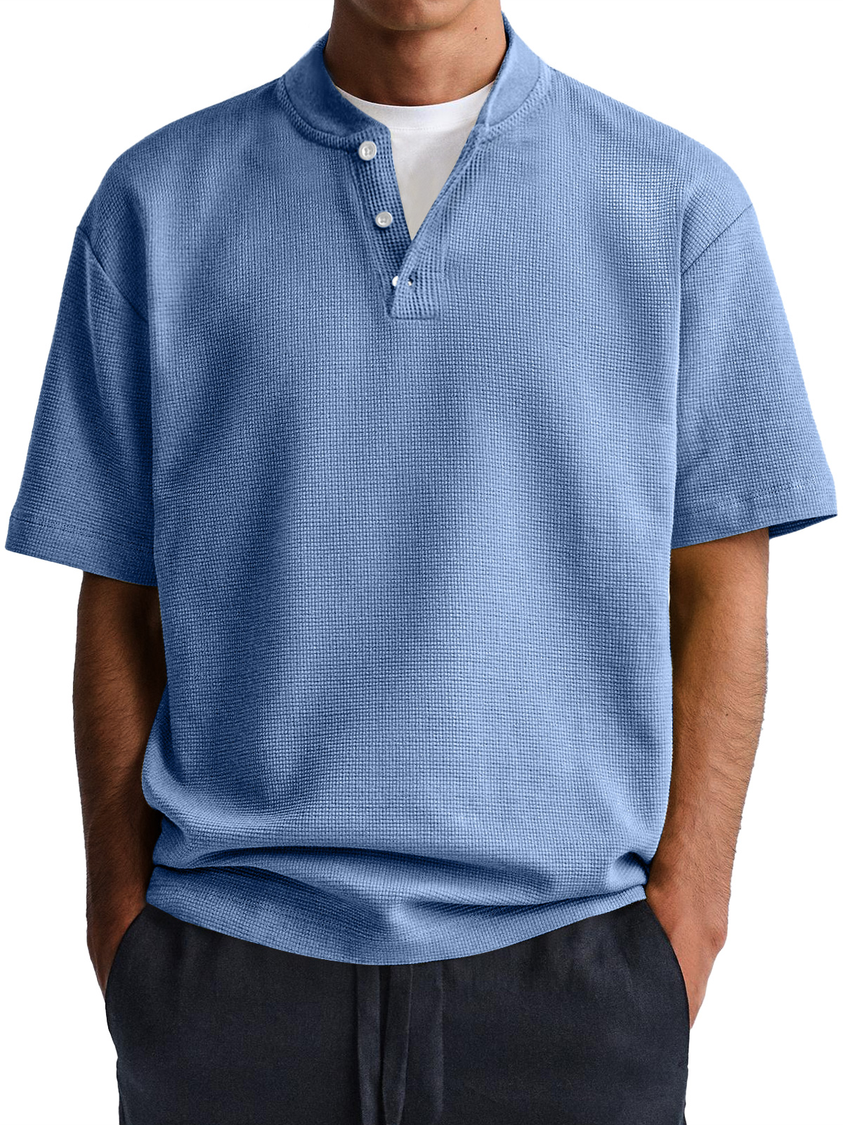 Men's Waffle Everyday Casual Comfort Solid Color Short Sleeve Henley