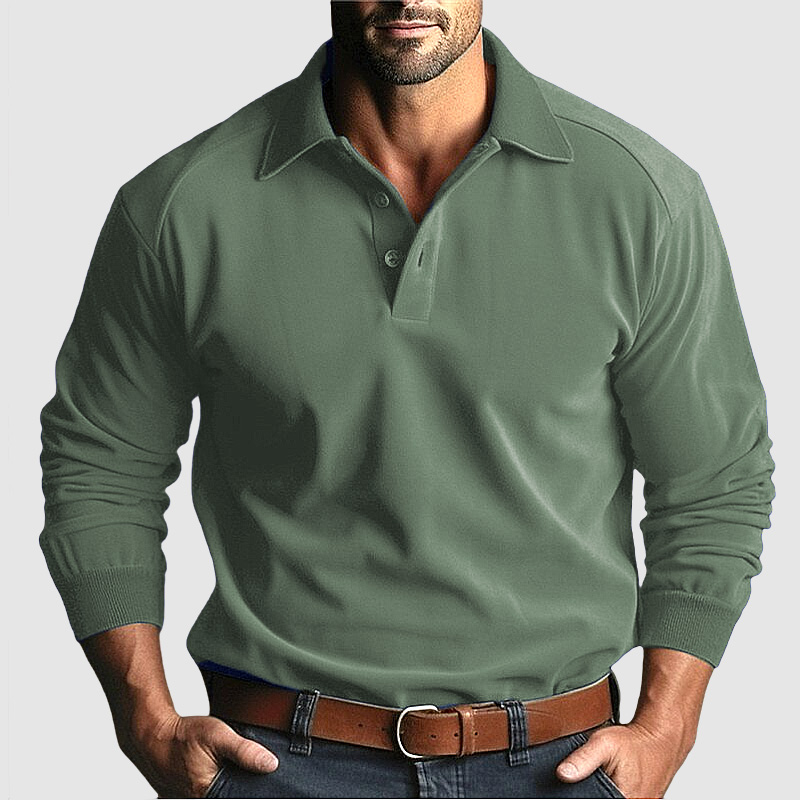 Gentleman's Long Sleeve Casual Solid Color Polo Shirt