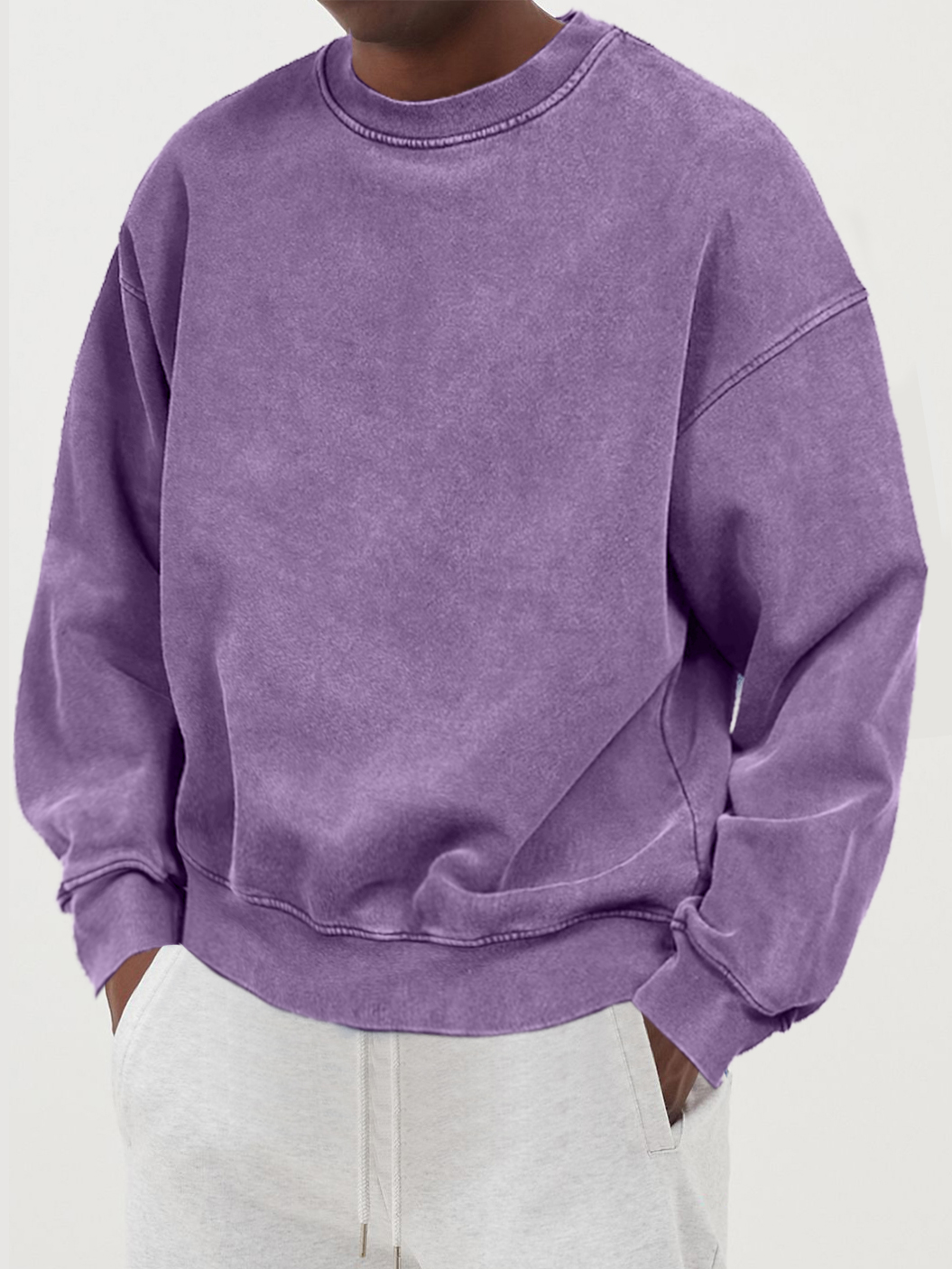 Men's Distressed Washed Cotton Round Neck Long-sleeved Sweatshirt