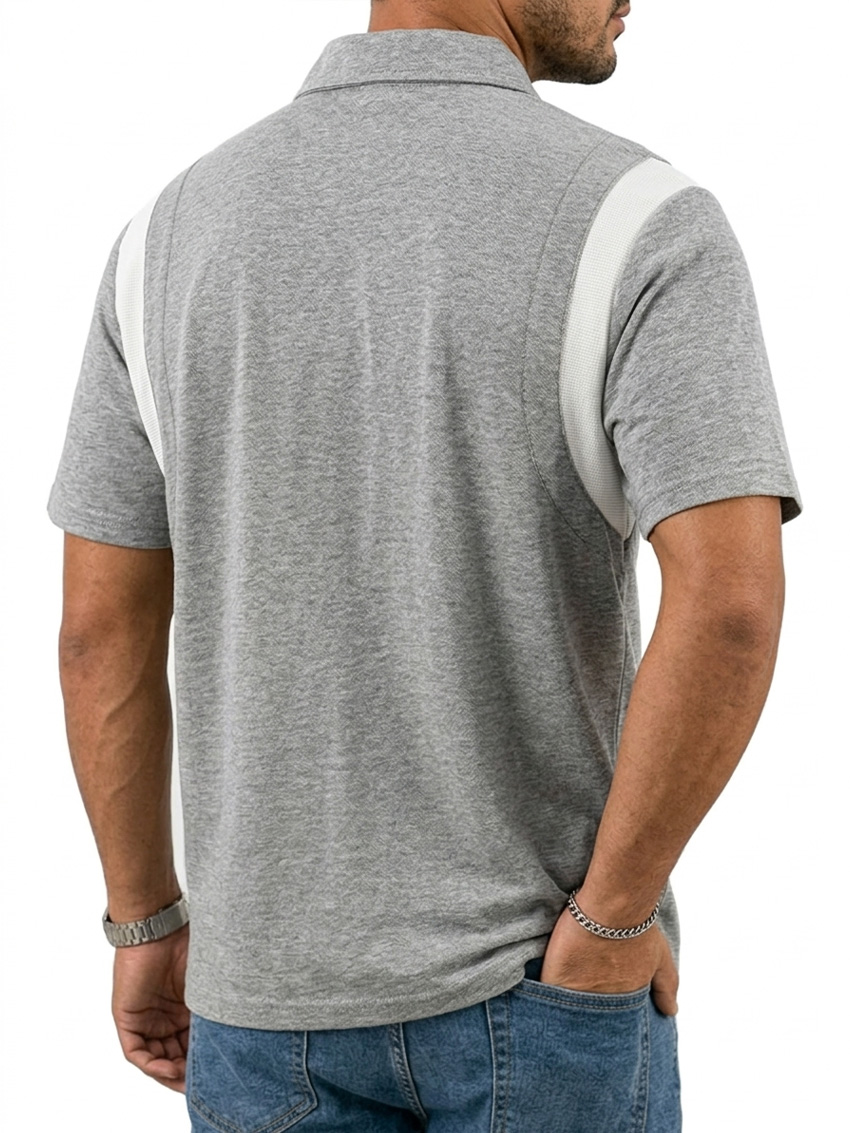 Men's Patchwork Design Collared Button Casual Short-sleeved Polo Shirt
