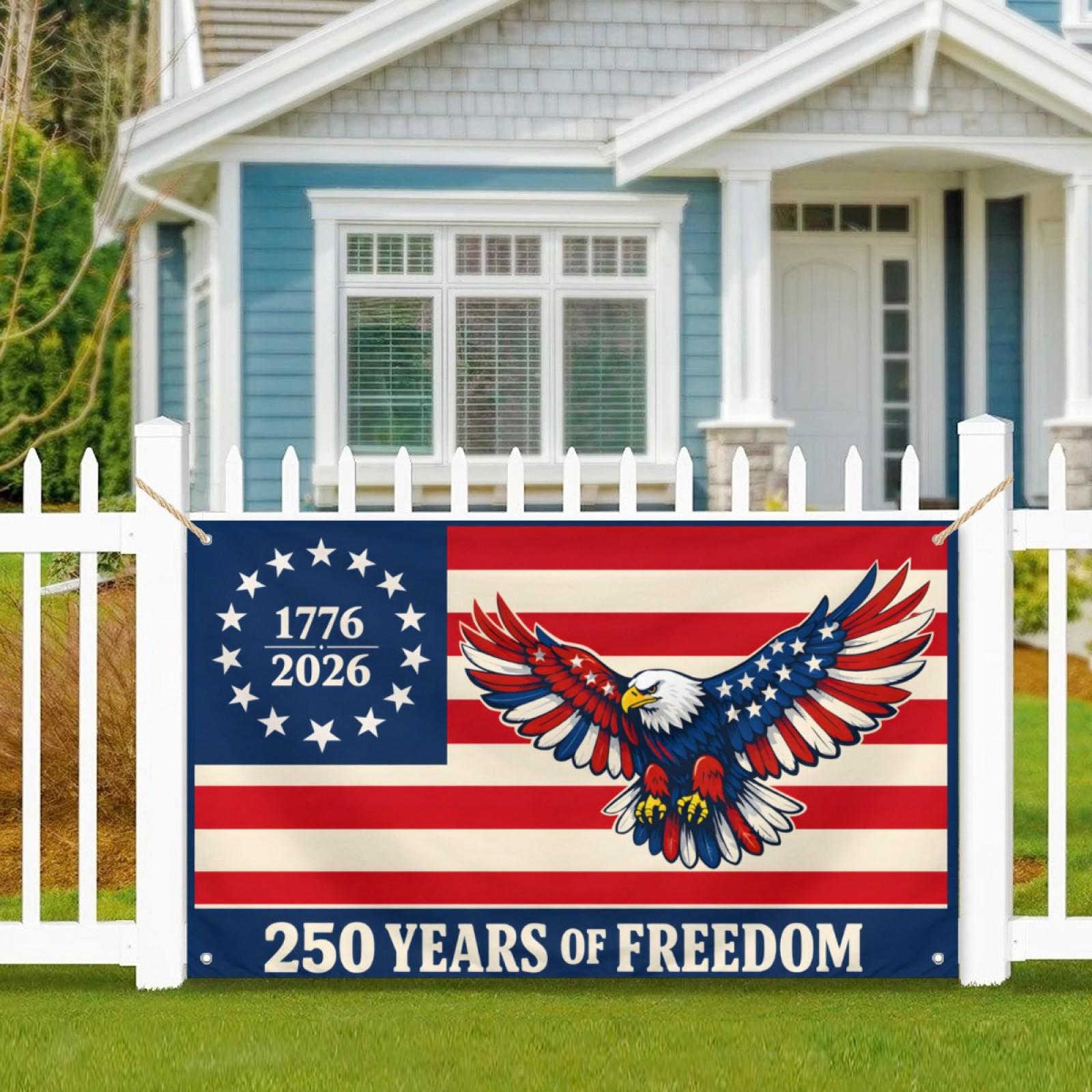 USA Betsy Ross Eagle Flag – 250 Years of Freedom Banner, Patriotic Outdoor Decor