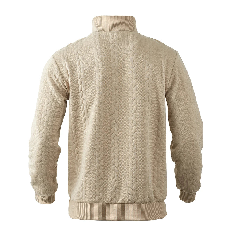 Men's Retro Casual Stand Collar Zipper Pullover Loose Knitted Sweatshirt