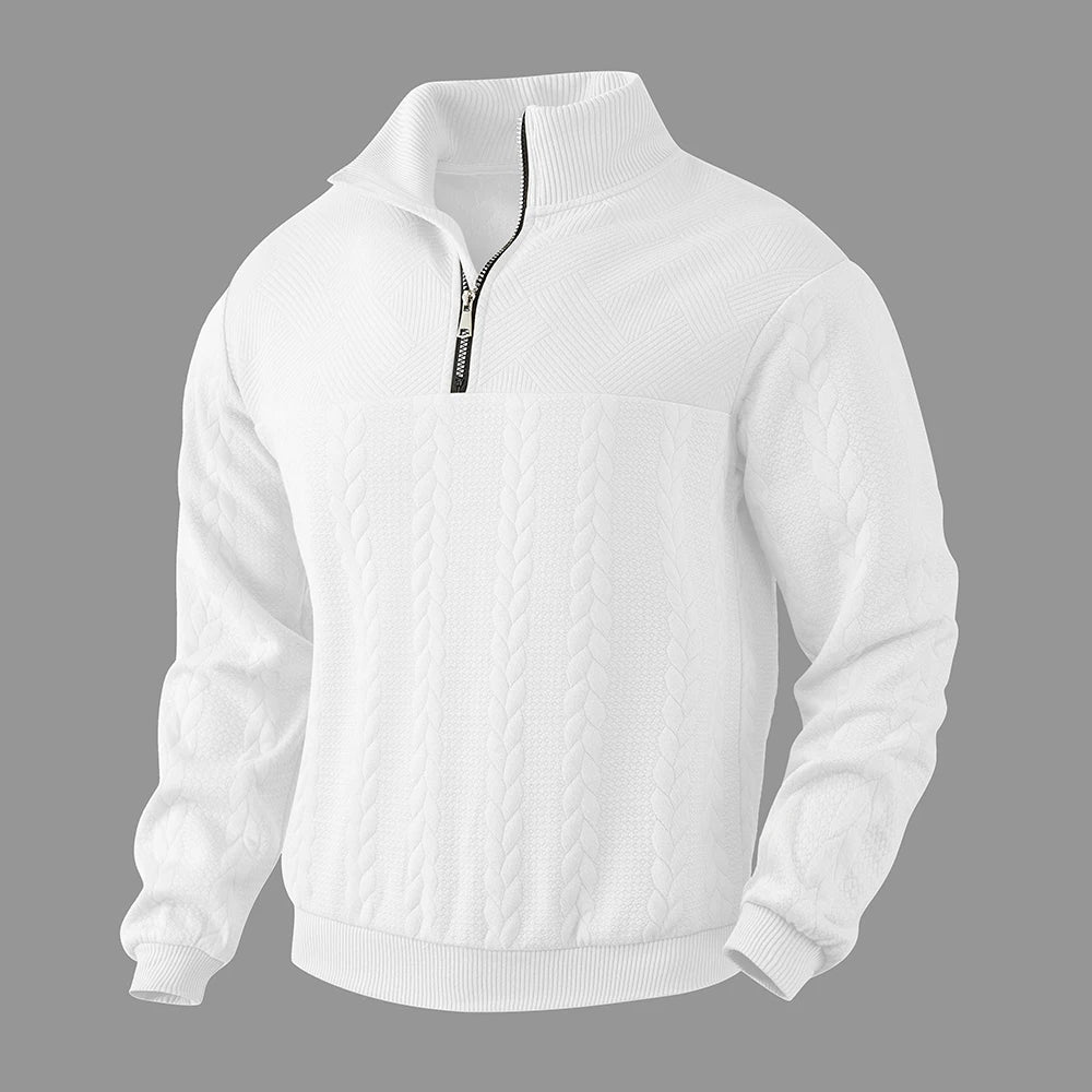 Men's Retro Casual Stand Collar Zipper Pullover Loose Knitted Sweatshirt