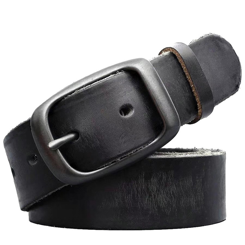 Men's Genuine Top-Grain Cowhide Belt with Pin Buckle — Vintage & Versatile Style for Jeans