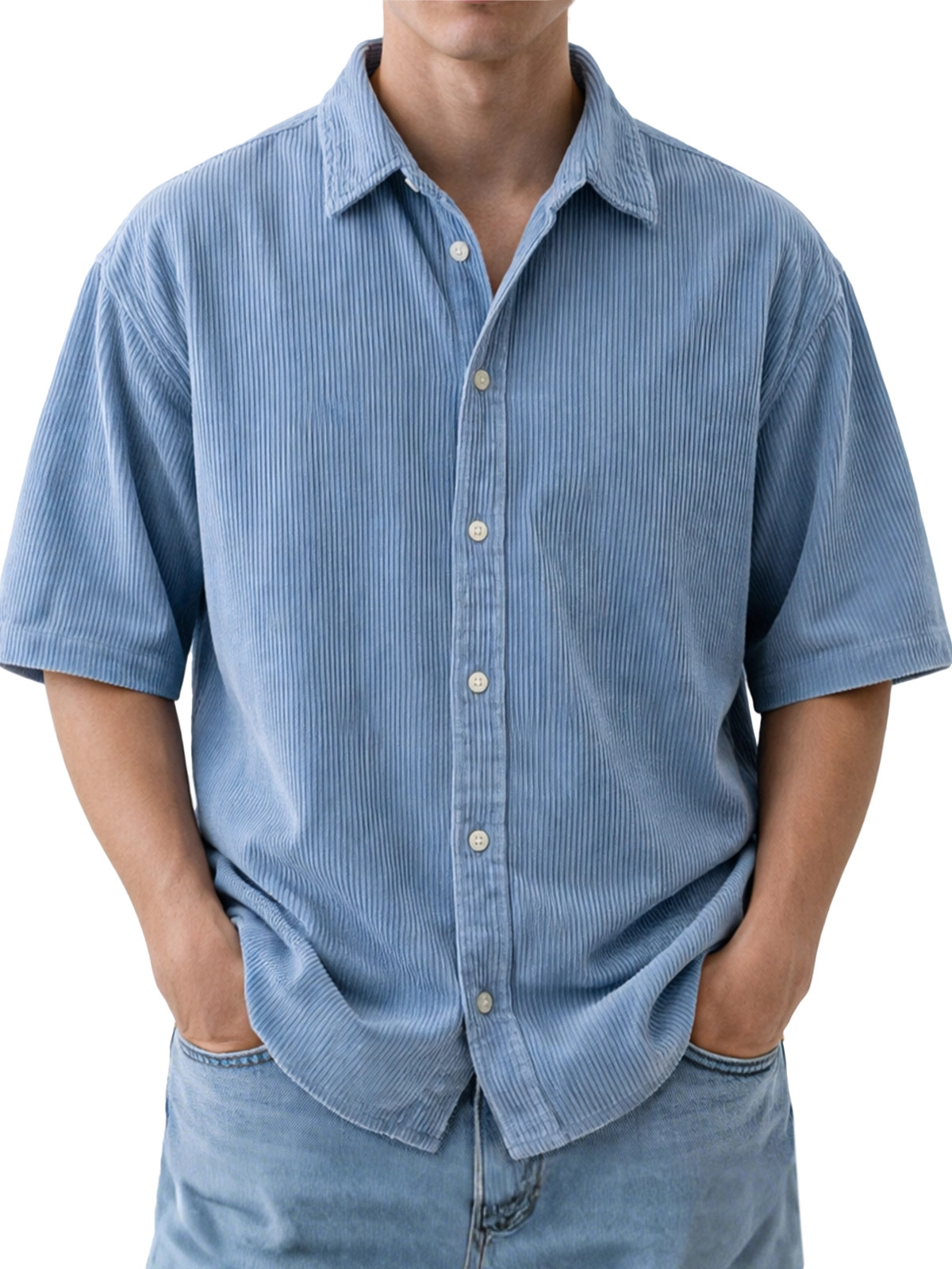 Men's Retro Corduroy Polo Shirt – Relaxed Fit Solid Color Vintage Casual Top