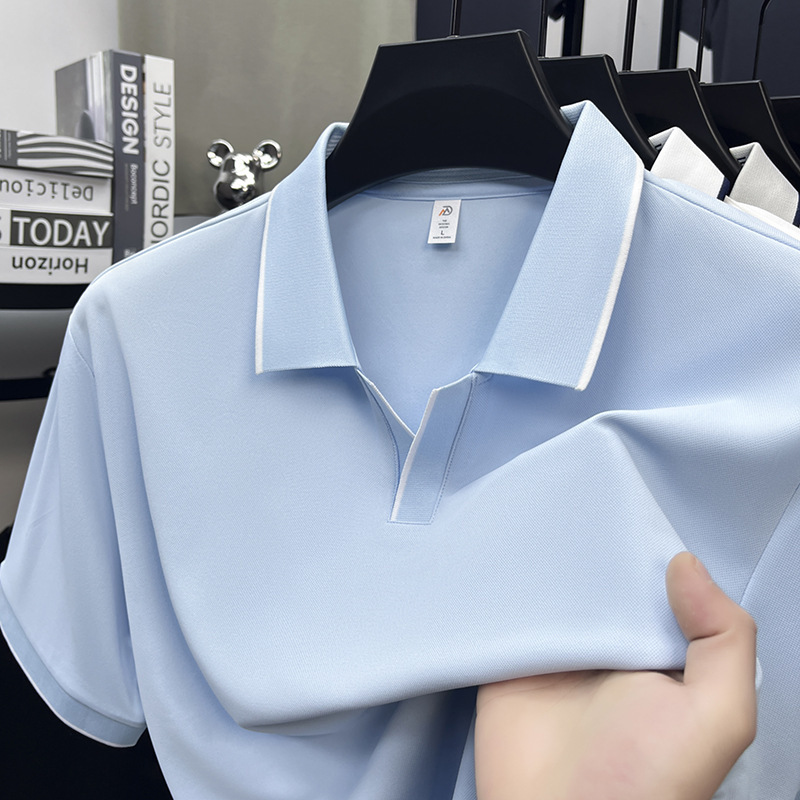 Men's Short-Sleeve Business-Casual Polo Shirt with Seagull-Style Collar