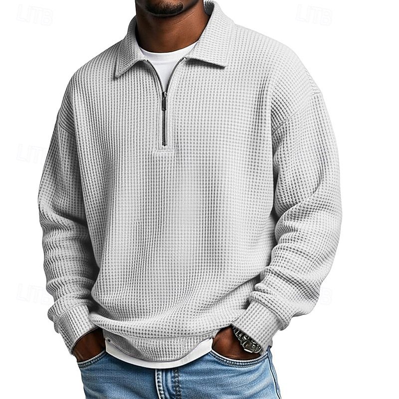 Men's Textured Quarter-Zip Waffle Polo Sweatshirt