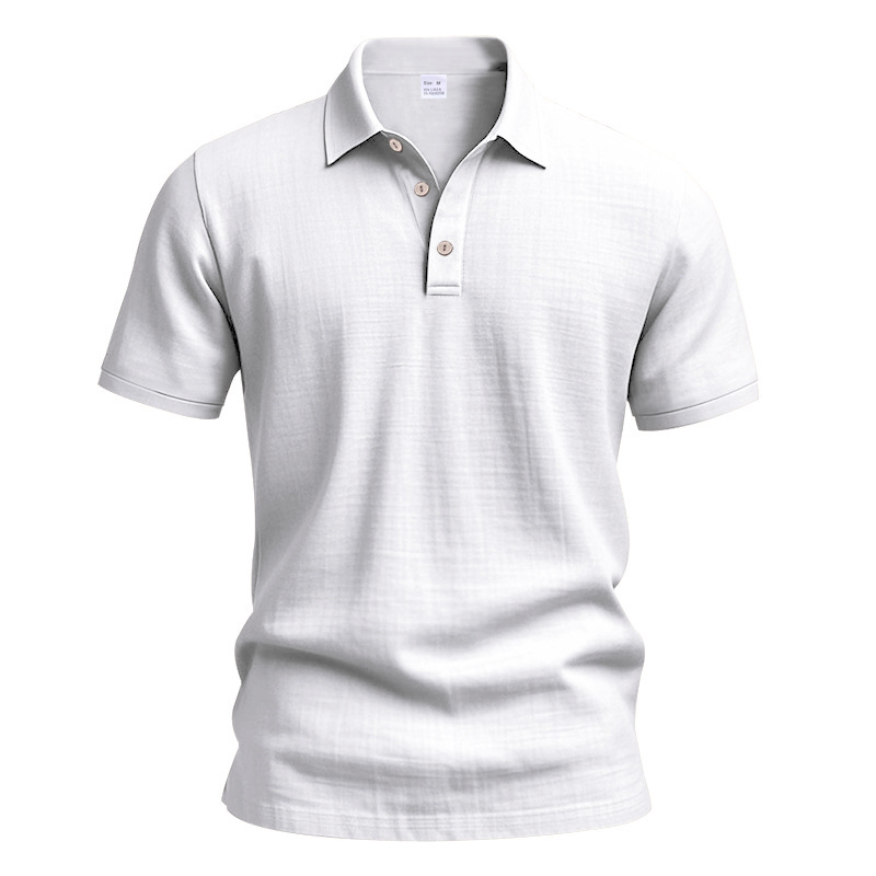 Men's Summer British-Style Solid Color Casual Button-Down Loose-Fit Linen Polo Shirt with Spread Collar and Short Sleeves