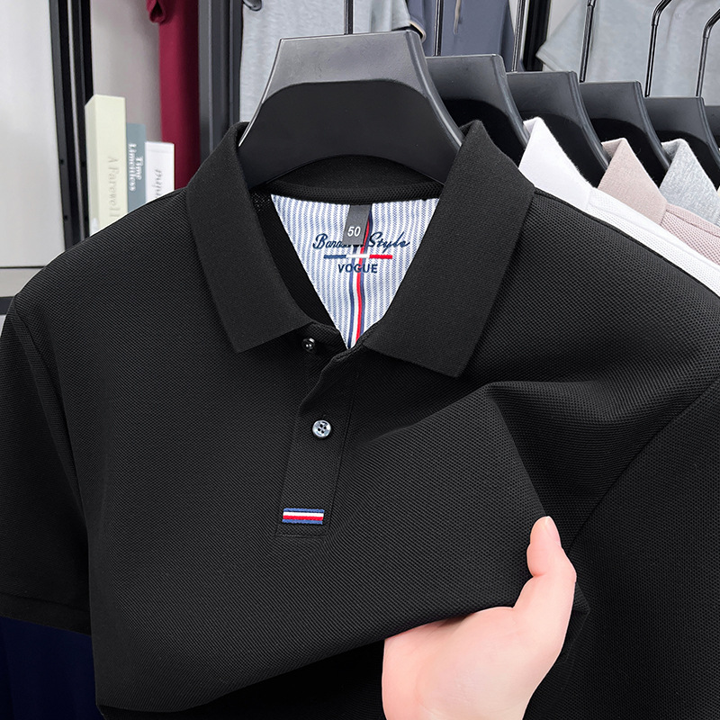 Men's Pure Cotton Casual Loose-Fit Polo Shirt with Turn-Down Collar