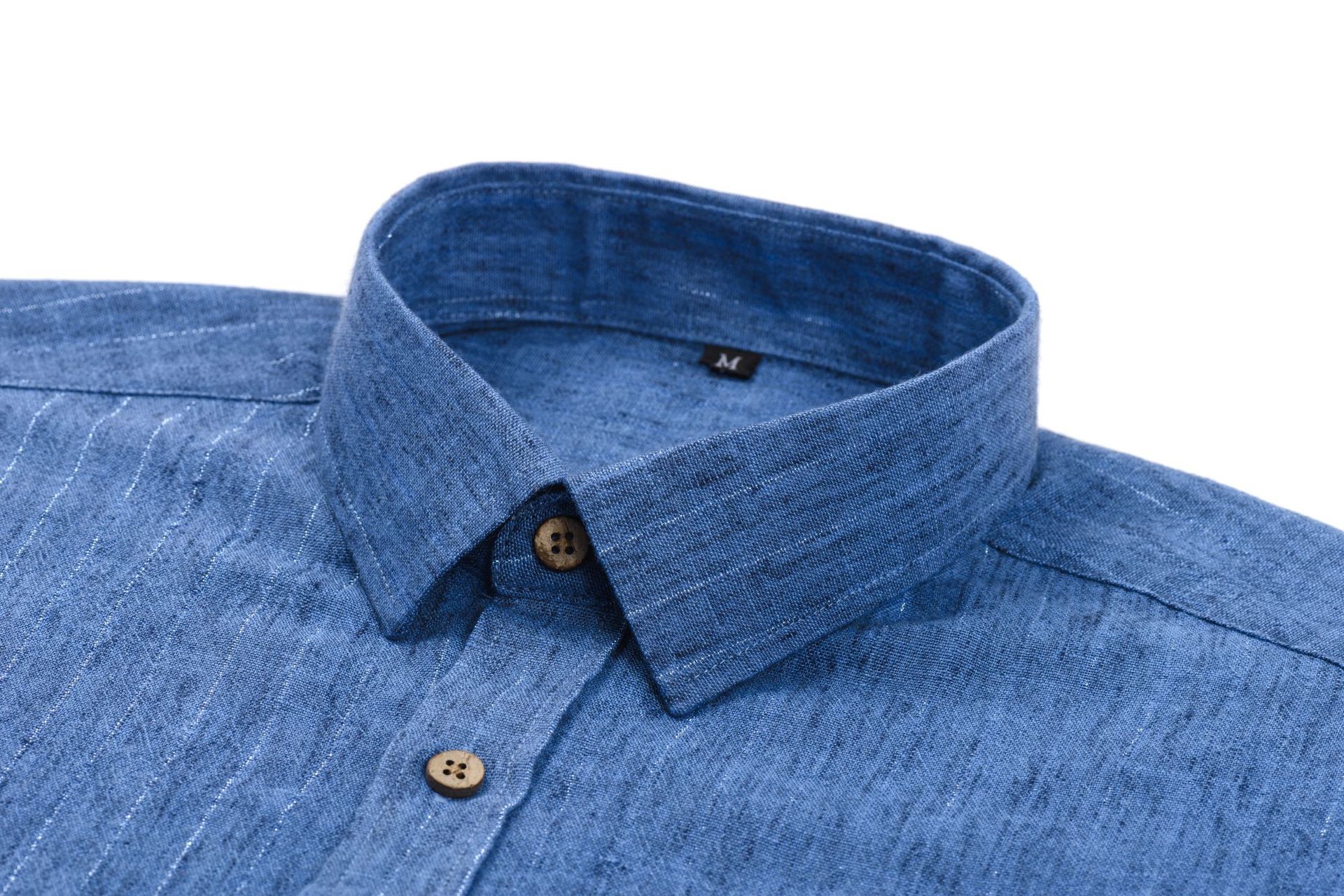 Men’s Linen Long-Sleeve Casual Shirt with Vintage Gold Pinstripes