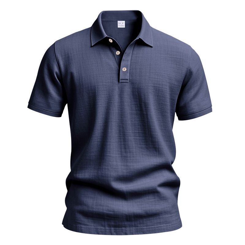 Men's Summer British-Style Solid Color Casual Button-Down Loose-Fit Linen Polo Shirt with Spread Collar and Short Sleeves