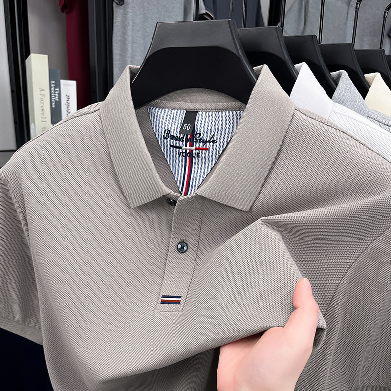 Men's Pure Cotton Casual Loose-Fit Polo Shirt with Turn-Down Collar