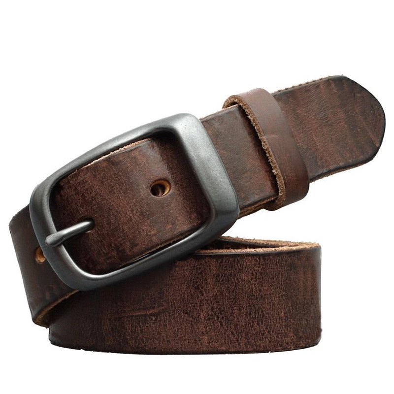 Men's Genuine Top-Grain Cowhide Belt with Pin Buckle — Vintage & Versatile Style for Jeans